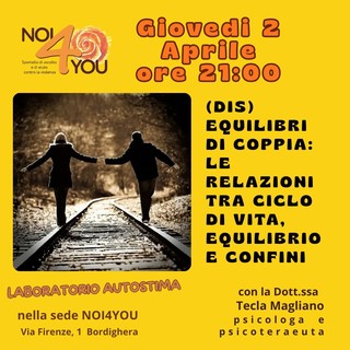 Bordighera, giovedì 2 aprile il laboratorio sull’autostima: “(Dis)Equilibri di coppia”