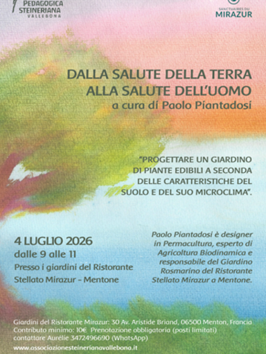 Vallebona, nuovo appuntamento con l'Associazione Pedagogica Steineriana: un viaggio nell'agricoltura naturale nei giardini del Mirazur Vallebona, nuovo appuntamento con l'Associazione Pedagogica Steineriana: un viaggio nell'agricoltura naturale nei giardini del Mirazur
