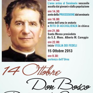 Vallecrosia: il 14 ottobre arriva l'urna di Don Bosco, ecco il programma delle celebrazioni