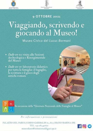 Diano Marina, sabato il 'Lucus Bormani' aderisce alla "Giornata Nazionale delle Famiglie al Museo" Diano Marina, sabato il 'Lucus Bormani' aderisce alla "Giornata Nazionale delle Famiglie al Museo"