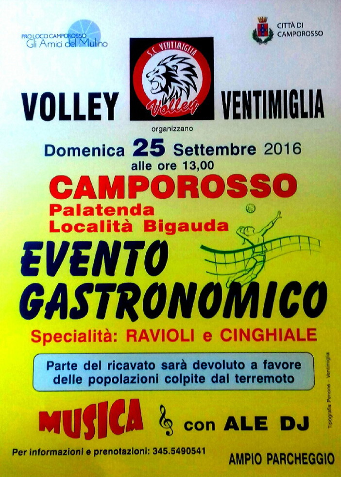 Camporosso: domenica prossima, evento gastronomico a favore delle popolazioni terremotate del centro Italia Camporosso: domenica prossima, evento gastronomico a favore delle popolazioni terremotate del centro Italia