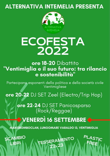 Ventimiglia: venerdì prossimo, appuntamento con l’Ecofesta 2022 di Alternativa Intemelia