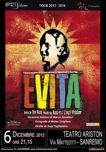 Sanremo: Evita Peron arriva venerdì 6 dicembre sul palco del Teatro Ariston