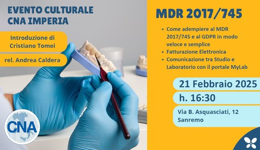 CNA SNO Imperia organizza un evento per gli odontotecnici su MDR 2017/745 e GDPR
