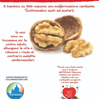 Sanremo: giovedì prossimo, evento ‘Noci alleate del Cuore’ a sostegno del progetto dell'Associazione Piccoli cuori ONLUS