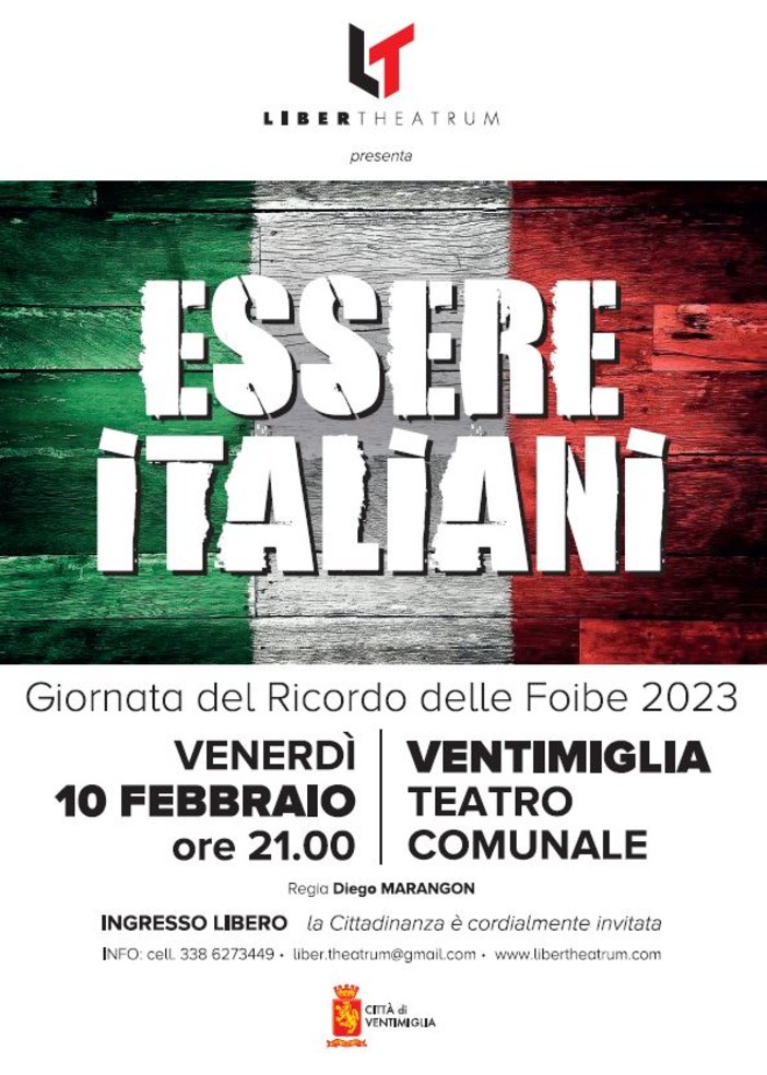 Ventimiglia: venerdì prossimo al teatro Comunale va in scena lo spettacolo 'Essere Italiani'