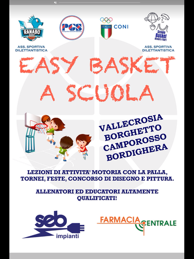 Bordighera: &quot;Easy Basket a Scuola&quot;, iniziato un mese fa il progetto scolastico di avvicinamento alla pallacanestro