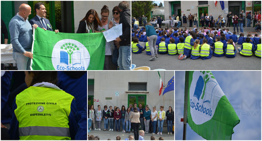 Ospedaletti: consegnata alla Scuola dell’Infanzia e Primaria E. De Amicis la bandiera verde Eco - Schools (Foto e Video)