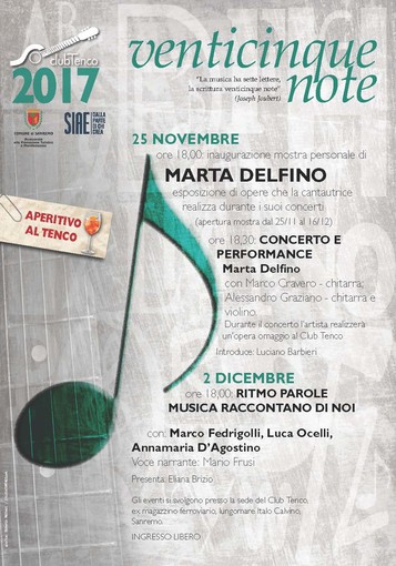 Sanremo: al Club Tenco sabato 25 novembre ed il 2 dicembre due eventi dedicati all'arte ed alla musica