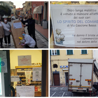 Imperia, mercato fantasma di Porto Maurizio: operatori e ambulanti uniti nella protesta ora inscenano il ‘funerale’ del commercio (foto)