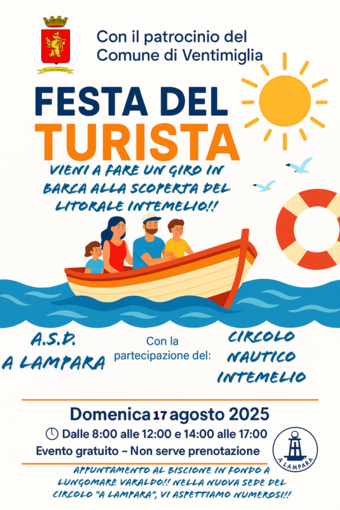 Ventimiglia, torna la Festa del Turista: gite in barca gratuite alla scoperta del litorale intemelio Ventimiglia, torna la Festa del Turista: gite in barca gratuite alla scoperta del litorale intemelio