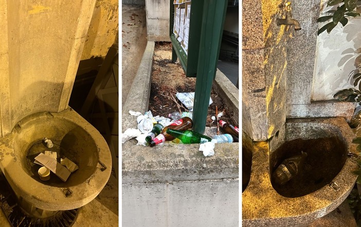 Sanremo e la lotta contro l'inciviltà: fontane e fioriere diventano cestini improvvisati per i rifiuti (Foto)