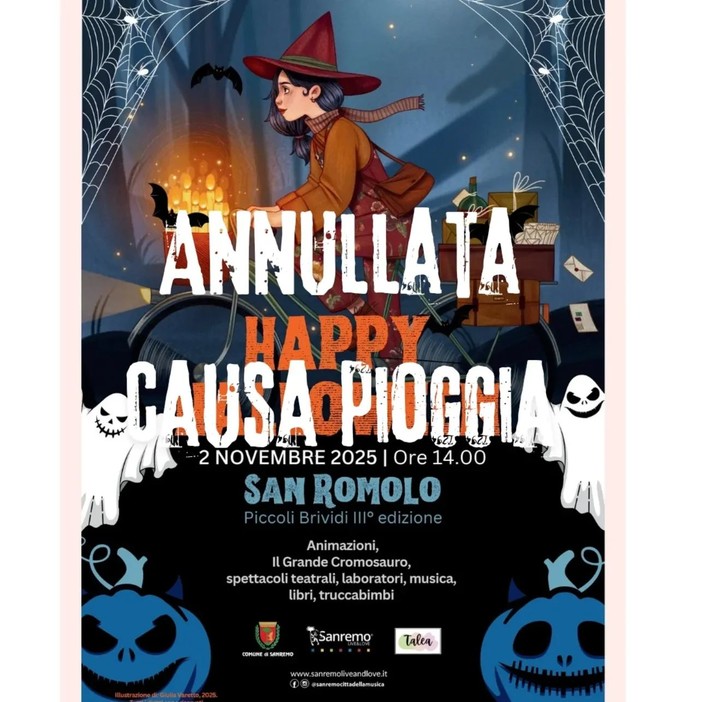 Sanremo, pioggia in arrivo: annullata la festa di Halloween “Piccoli Brividi”