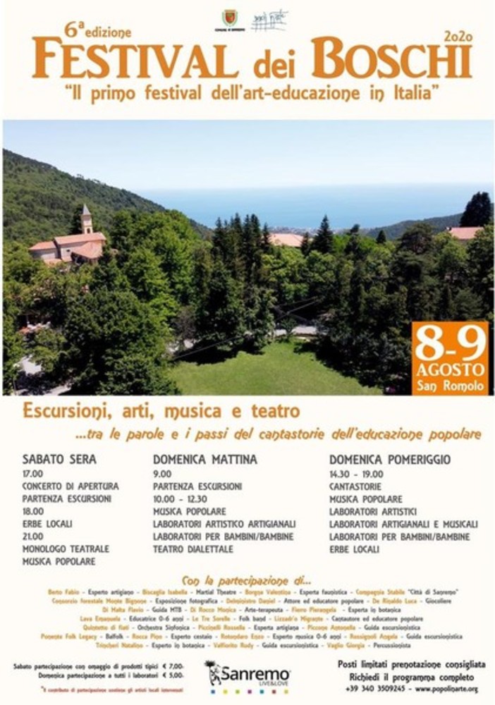 Sanremo: l'8 e il 9 agosto tornerà il Festival dei Boschi, il tema sarà “Ponti di terra e di mani” Sanremo: l'8 e il 9 agosto tornerà il Festival dei Boschi, il tema sarà “Ponti di terra e di mani”