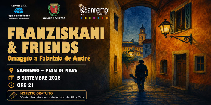 Sanremo, a Pian di Nave il concerto gratuito dei Franziskani in omaggio a Fabrizio De André Sanremo, a Pian di Nave il concerto gratuito dei Franziskani in omaggio a Fabrizio De André