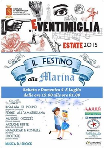 Ventimiglia: sabato e domenica musica e buon cibo sotto le stelle con il 'Festino alla Marina"
