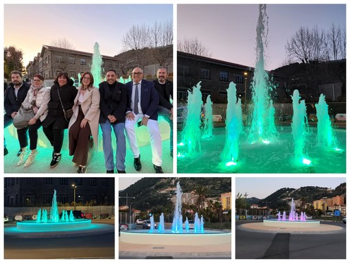 Rotonda riqualificata, Vallecrosia inaugura la prima fontana. Perri: "Un simbolo che rappresenta la città" (Foto e video)