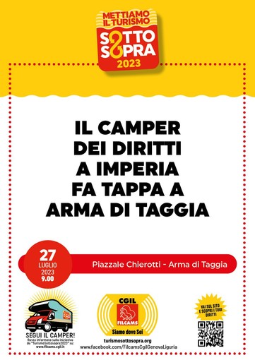 Il Camper del Turismo “Mettiamo il Turismo SottoSopra” della Filcams Cgil fa tappa ad Arma di Taggia Il Camper del Turismo “Mettiamo il Turismo SottoSopra” della Filcams Cgil fa tappa ad Arma di Taggia