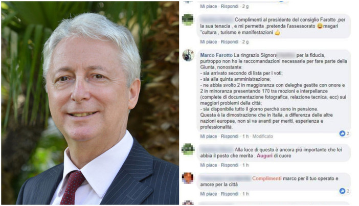 Bordighera: “Non ho le raccomandazioni necessarie per far parte della Giunta”. Il Presidente Farotto critica l’Amministrazione a mezzo social, ma poi cancella il commento (Foto) Bordighera: “Non ho le raccomandazioni necessarie per far parte della Giunta”. Il Presidente Farotto critica l’Amministrazione a mezzo social, ma poi cancella il commento (Foto)