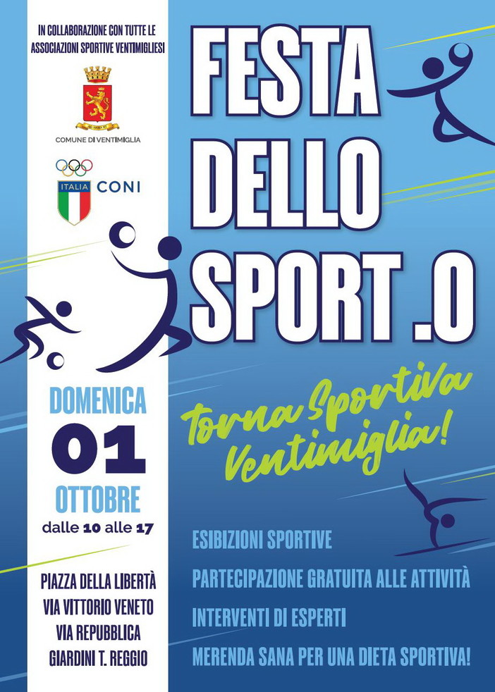 Ventimiglia: si avvicina a grandi passi la 'Festa dello Sport' organizzata dall’Assessorato allo Sport del Comune
