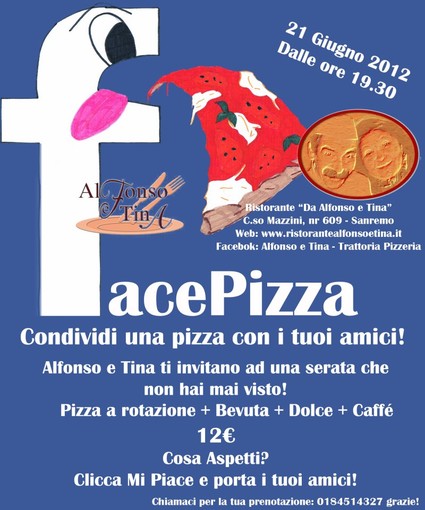 Sanremo: giovedì prossimo il primo 'FacePizza' alla Trattoria Pizzeria Alfonso e Tina