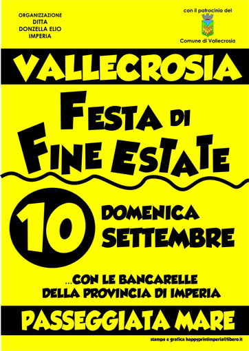 Vallecrosia: domani sulla passeggiata mare 'Festa di fine estate' con le bancarelle della provincia di Imperia