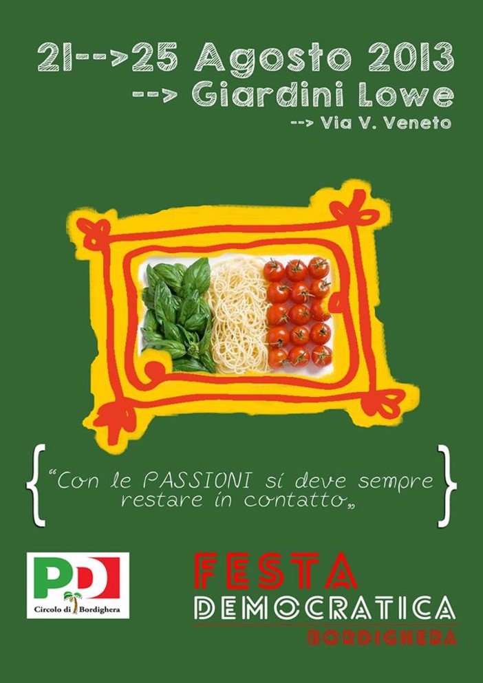 Bordighera: dal 21 al 25 agosto torna la Festa Democratica, cinque giorni di eventi ai giardini Lowe