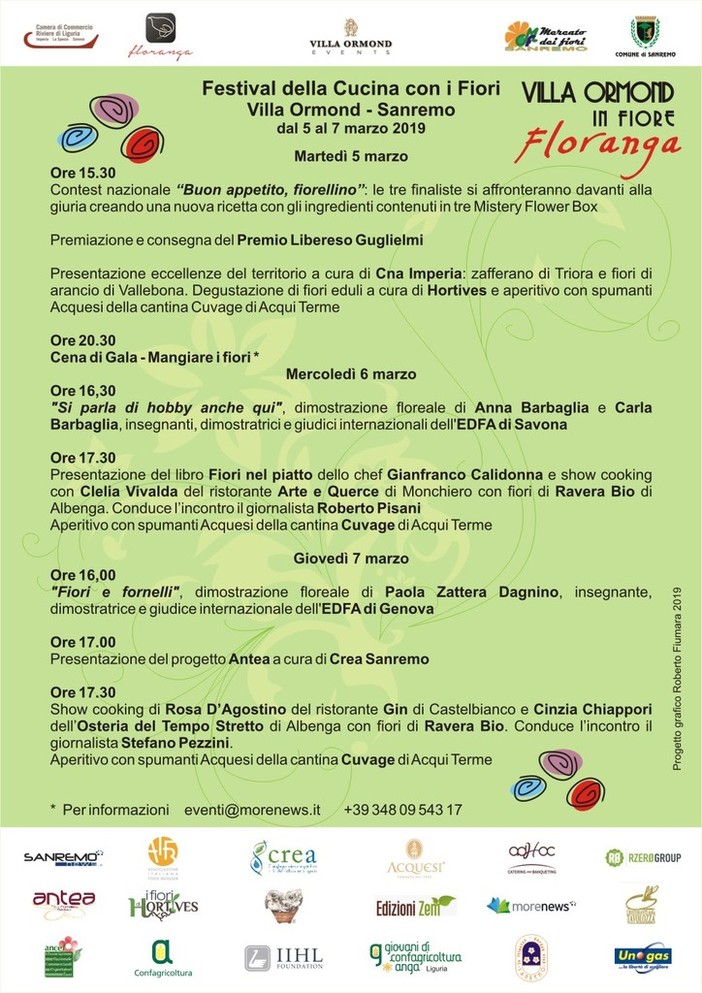 Sanremo Villa Ormond in Fiore: tutto pronto per il Primo Festival della Cucina con i Fiori Sanremo Villa Ormond in Fiore: tutto pronto per il Primo Festival della Cucina con i Fiori