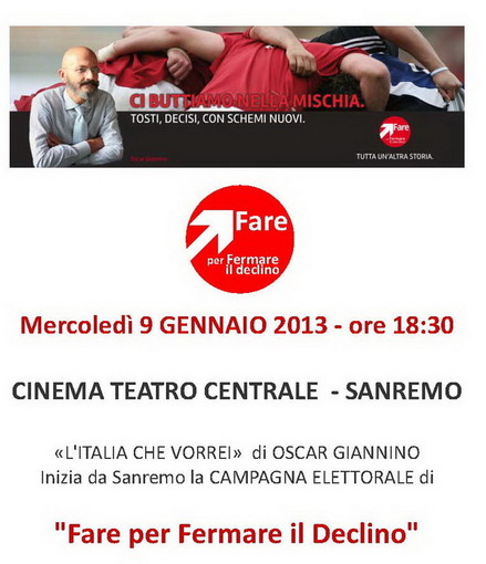 Sanremo: parte dalla città dei fiori la campagna elettorale di Oscar Giannino, domani l'incontro pubblico