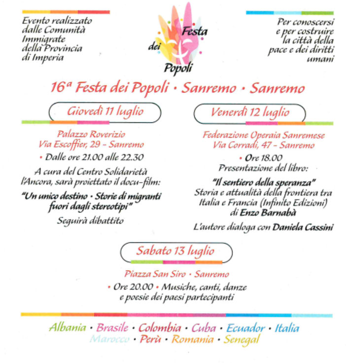 Sanremo, domani inizia la festa dei popoli: ecco il programma Sanremo, domani inizia la festa dei popoli: ecco il programma