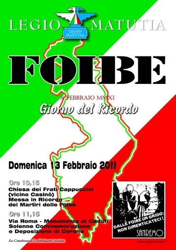 Sanremo: domani Legio Matutia commemorerà le vittime delle Foibe