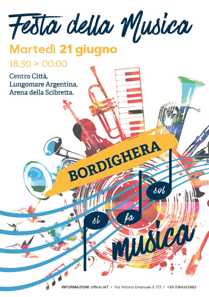 Domani la città di Bordighera celebra l’inizio dell’estate con la Festa della Musica Domani la città di Bordighera celebra l’inizio dell’estate con la Festa della Musica