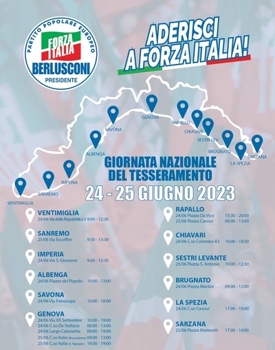 Giornate nazionali del tesseramento di Forza Italia a Imperia, Sanremo e Ventimiglia Giornate nazionali del tesseramento di Forza Italia a Imperia, Sanremo e Ventimiglia
