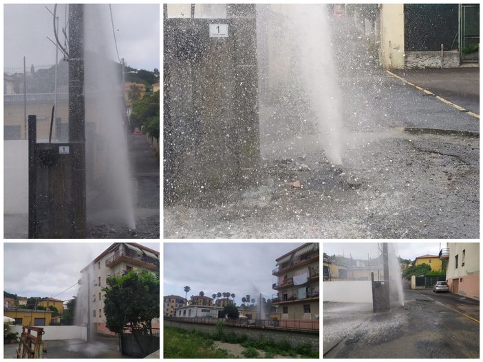 Imperia: esplode tubo della rete idrica, geyser di alcuni metri in via Colombera (foto e video) Imperia: esplode tubo della rete idrica, geyser di alcuni metri in via Colombera (foto e video)