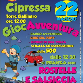 Cipressa: per il quarto anno consecutivo, torna oggi la festa ‘Giocavventura’, al via alle 12.30 Cipressa: per il quarto anno consecutivo, torna oggi la festa ‘Giocavventura’, al via alle 12.30