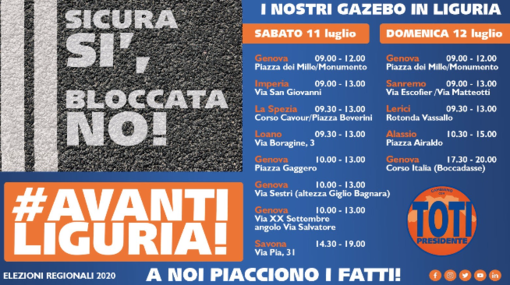 Regionali 2020: nel weekend i gazebo della lista 'Toti Presidente' a Imperia e Sanremo