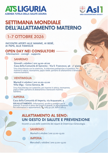Settimana Mondiale dell’Allattamento, incontri e open day a Sanremo, Ventimiglia e Imperia Settimana Mondiale dell’Allattamento, incontri e open day a Sanremo, Ventimiglia e Imperia