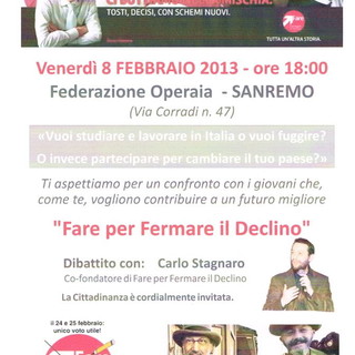 Sanremo: "Fare per fermare il declino", venerdì un incontro alla FOS Sanremo: "Fare per fermare il declino", venerdì un incontro alla FOS