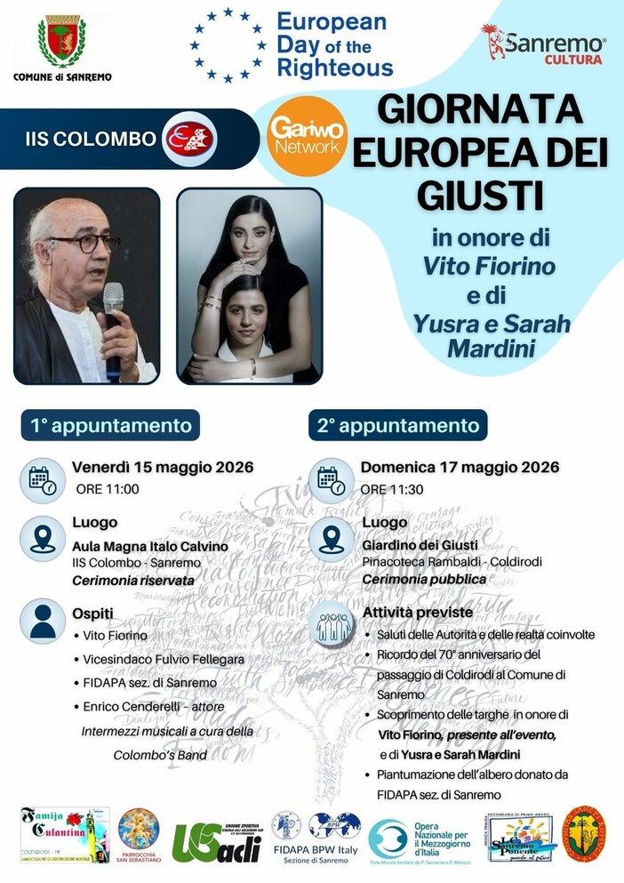 Sanremo ricorda la “Giornata dei Giusti” con un incontro con gli studenti e la cerimonia pubblica