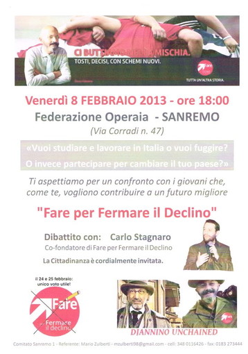 Sanremo: "Fare per fermare il declino", venerdì un incontro alla FOS Sanremo: "Fare per fermare il declino", venerdì un incontro alla FOS