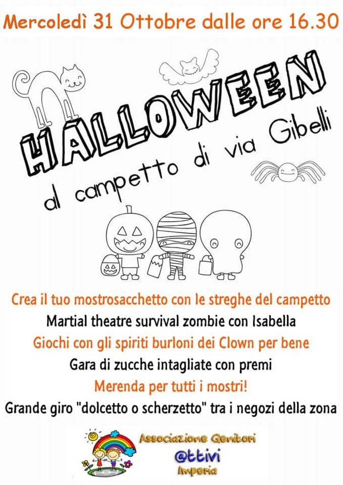 Imperia: mercoledì 31 ottobre la terza edizione della Festa di Halloween al Campetto delle Ferriere Imperia: mercoledì 31 ottobre la terza edizione della Festa di Halloween al Campetto delle Ferriere