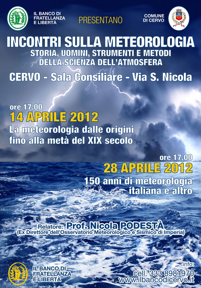 Cervo: domani ed il 28 aprile, due incontri sulla meteorologia Cervo: domani ed il 28 aprile, due incontri sulla meteorologia