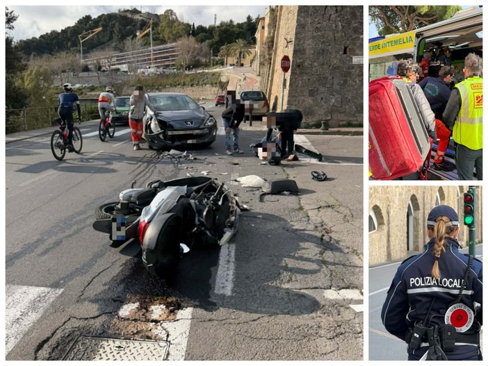 Ventimiglia, scontro moto-auto: scattano i soccorsi (Foto)