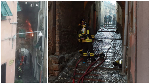 Incendio nel centro storico di Taggia: fiamme in un appartamento di via Littardi (Foto e Video)