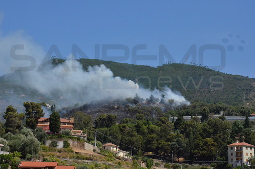 Sanremo, vasto incendio boschivo in località San Giacomo. Fiamme vicino alle case (video)