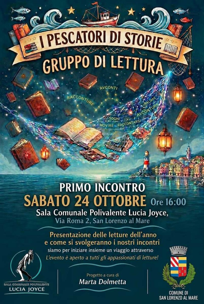 San Lorenzo al Mare: nasce “I Pescatori di Storie”, il nuovo gruppo di lettura alla Sala Polivalente Lucia Joyce San Lorenzo al Mare: nasce “I Pescatori di Storie”, il nuovo gruppo di lettura alla Sala Polivalente Lucia Joyce