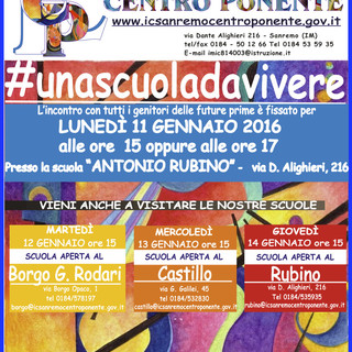 Sanremo: #unascuoladavivere, incontro con i genitori delle future classi prime all'Istituto Comprensivo Centro Ponente Sanremo: #unascuoladavivere, incontro con i genitori delle future classi prime all'Istituto Comprensivo Centro Ponente