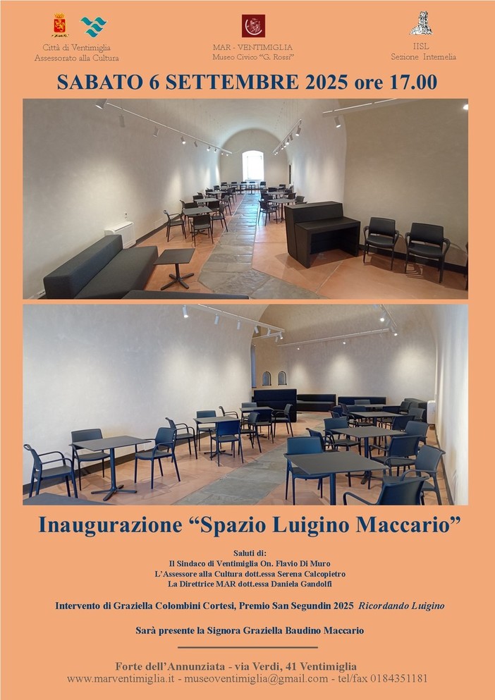 Ventimiglia celebra Luigino Maccario: inaugurazione del nuovo spazio polivalente al Forte dell’Annunziata
