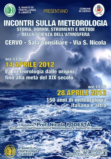 Cervo: domani ed il 28 aprile, due incontri sulla meteorologia Cervo: domani ed il 28 aprile, due incontri sulla meteorologia