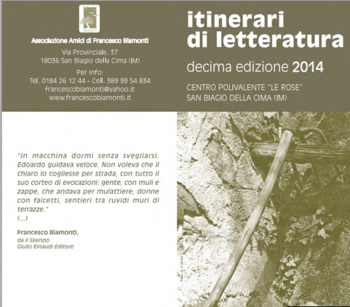 San Biagio della Cima: sabato al via la decima edizione di 'Itinerari di letteratura'